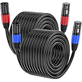 Jozzai XLR Cable 50ft 2 Packs - Premium Balanced Microphone Cable with 3-Pin XLR Male to Female Mic Speaker Cable, Black, Pure Copper and Plated Conductors, PVC Jacket