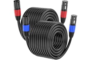 JOZZAI XLR Cable 50ft 2 Packs - Premium Balanced Microphone Cable with 3-Pin XLR Male to Female Mic Speaker Cable, Black, Pure Copper and Plated Conductors, PVC Jacket