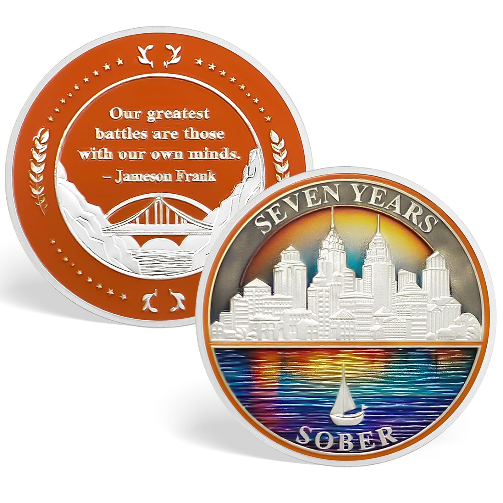 ACGZQY 7 Year Sobriety Coin - Original Neon City Reborn Sobriety Chip Reborn from Storm AA Chips and Medallions Sober Token AA NA Alcoholics Anonymous Sobriety Gifts