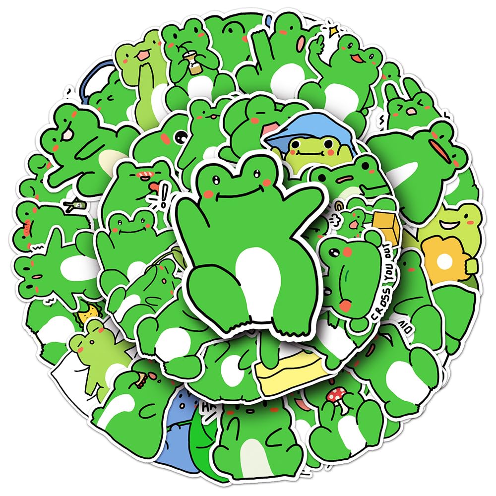 Cute Frog Vinyl Stickers, 50 PCS Waterproof Illustrated Animal Decals for Laptops, Scrapbooking, Journals, Notebooks, Water Bottles, Suitcases, Phones & DIY Decor