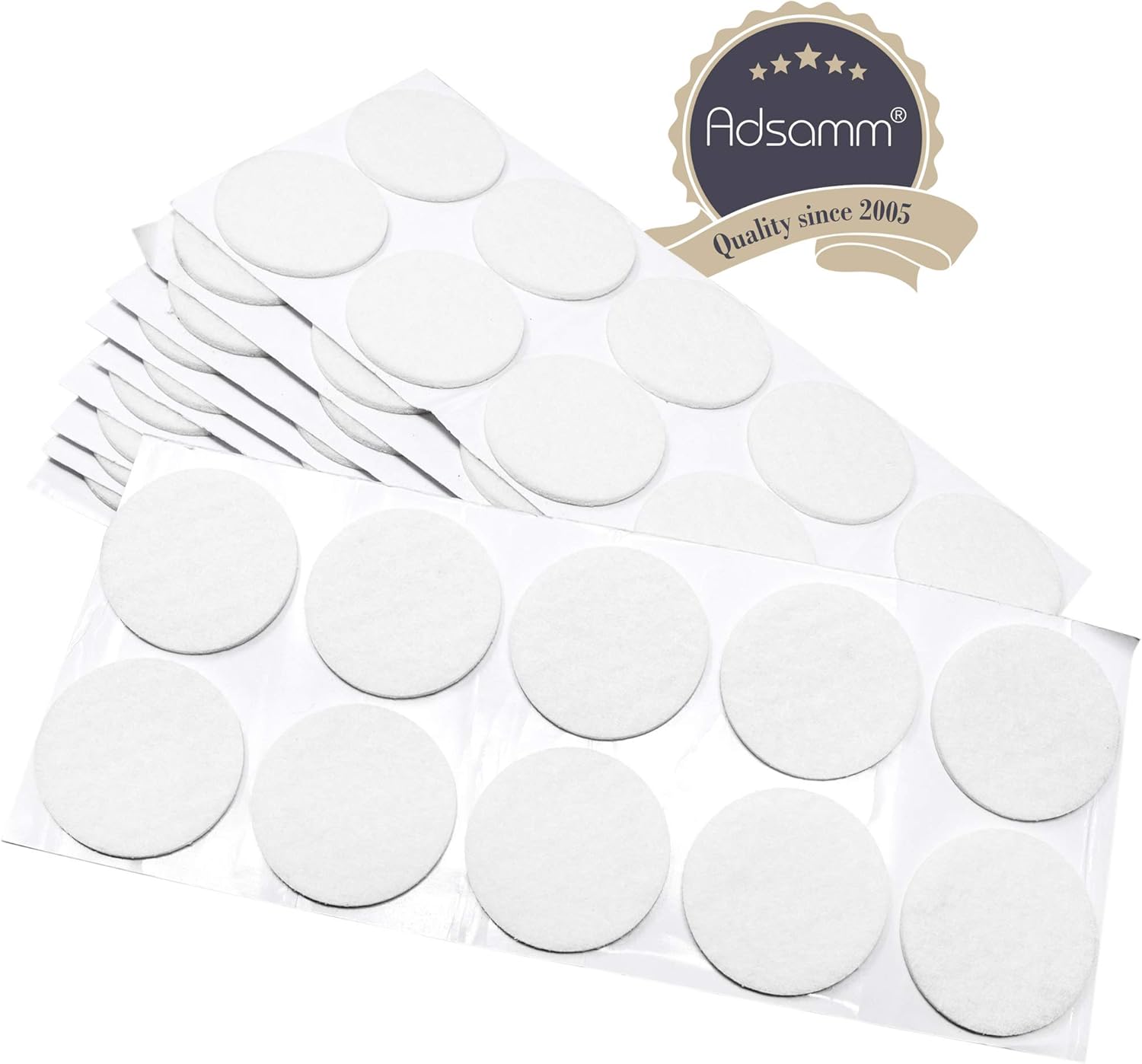 Adsamm® / 100 x self-adhesive felt pads/White/ø 1.77'' (ø 45 mm) / round / 0.138'' / 3.5 mm thick stick-on furniture felt glides/Furniture & Chair Glides - Image 3