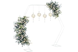 SHINOSKE Arch Backdrop Stand,7.2FT White Wedding Arche,Heptagonal Metal Balloon Arch Stand, Arbor Backdrop Stand for Ceremony Parties Anniversary Birthday Bridal Shower Decoration