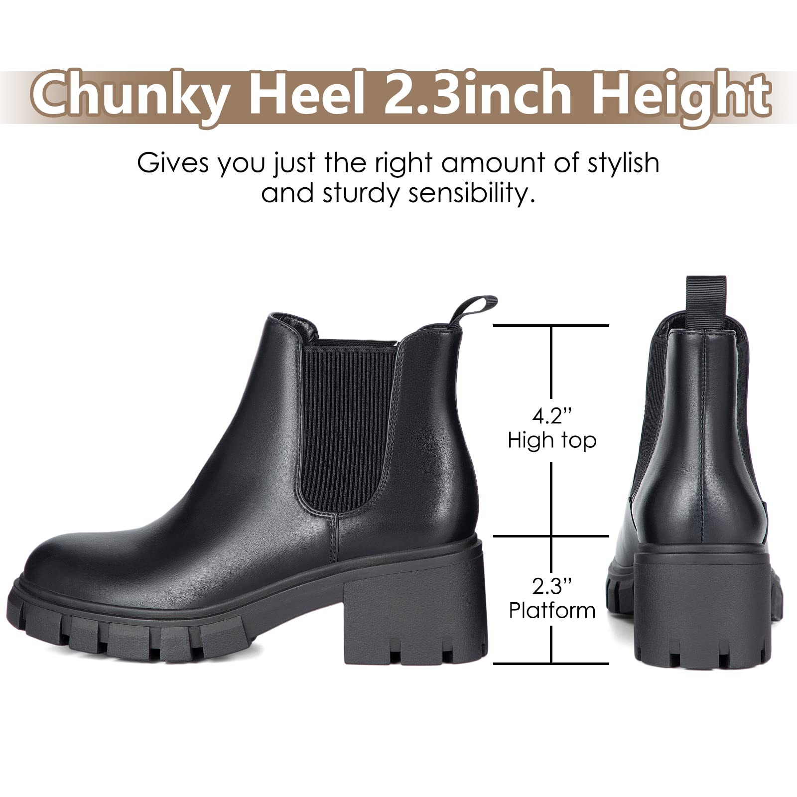 Athlefit Women's Chelsea Boots Fashion Lug Sole Chunky Heel Slip on Elastic Ankle Booties