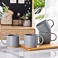 GBHOME 15OZ Stackable Coffee Mugs, Ceramic Coffee Mugs with Texture Patterns for Man,Woman,Dad,Mom, Modern Coffee Mugs Set of 4 for Latte/Cappuccino/Cocoa. Dishwasher&Microwave Safe, Gray