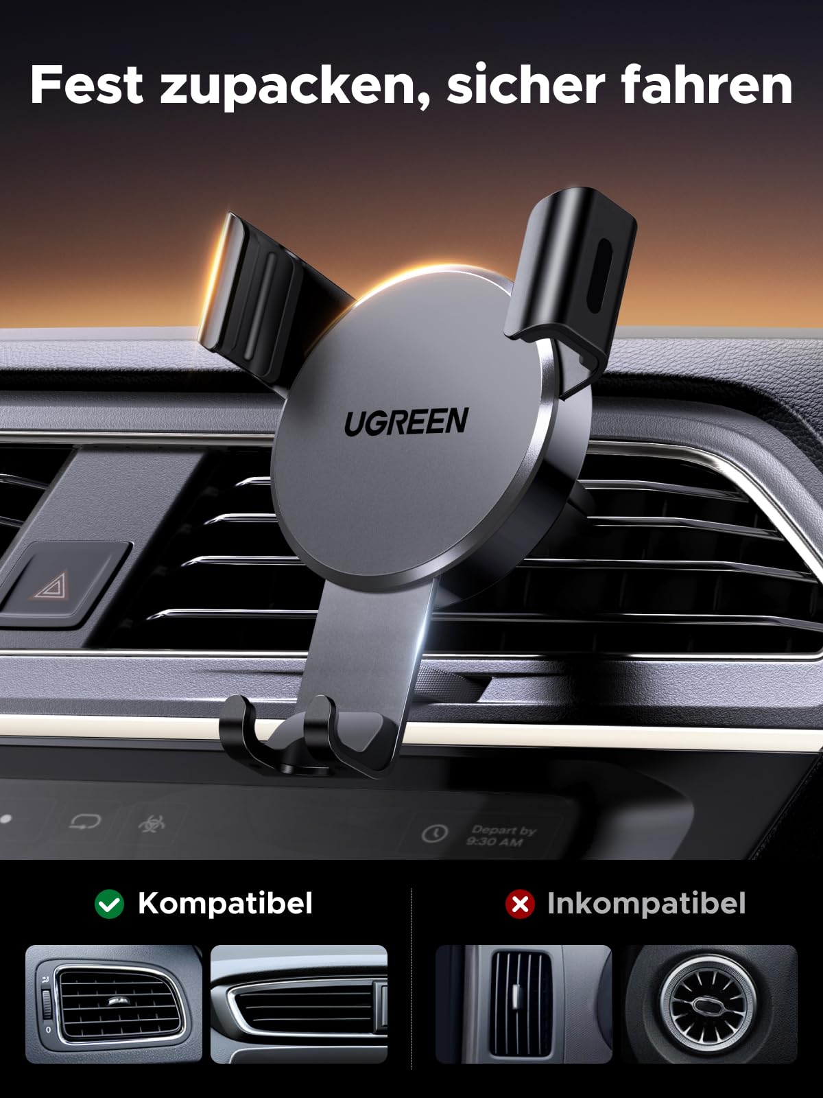 UGREEN Handyhalterung Auto PKW Lüftung Schwerkraft bis 7,2 Zoll (Schwarz) 4