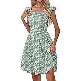 Naggoo Women's Summer Dresses Casual Square Neck Floral Sundress with Pockets A Line Flowy Beach Dress