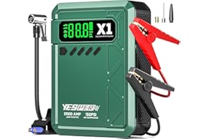 YESPER Jump Starter with Air Compressor 2000A 150PSI Battery Jumper Starter Portable(8L Gas/6L Diesel), 12V Car Jump Pack Battery Charger Jump Box with Jumper Cables, LCD Display, Lights