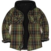 Lisskolo Men's Sherpa Flannel Jacket with Hood Plaid Zip Up Fleece Lined Hooded Shirt Jackets for Men