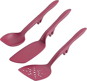 Rachael Ray 3-Piece Lazy Tool Nylon Slotted Turner Set, Burgundy