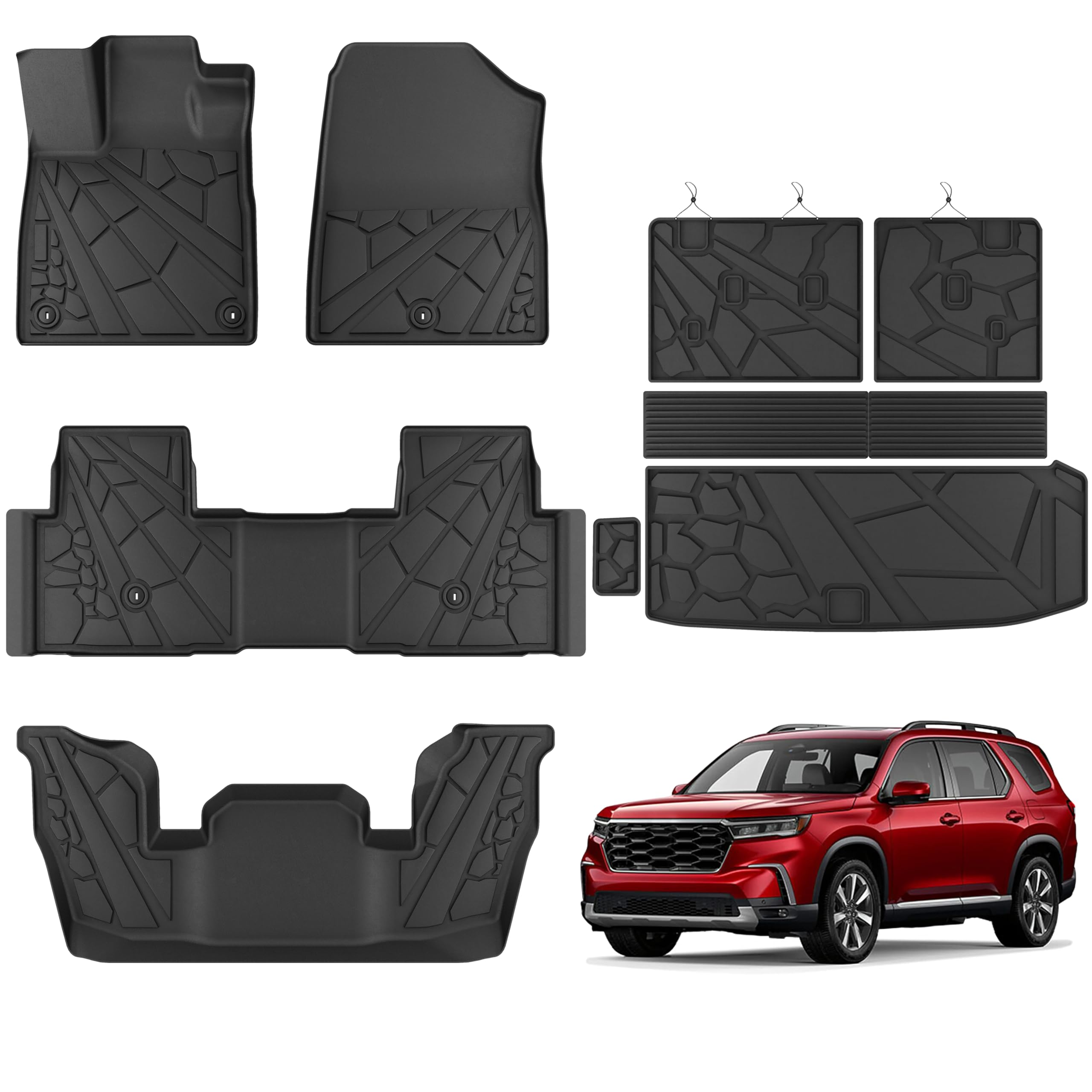 KARPAL Floor Mats for Honda Pilot 2023 2024 2025 2026, All Weather Protection TPE Floor Liners Accessories Car Mats, Front & 2nd Row & Backrest Mat & Cargo Liner Image