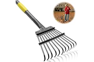 HARRMS HARRM'S Rake, Small Garden Rake for Leaves, Adjustable 79" Long Handle Heavy Duty Metal Leaf Rake, 11 Tines Thatch Yard for Lawns Gardening Landscape Grass Shrub