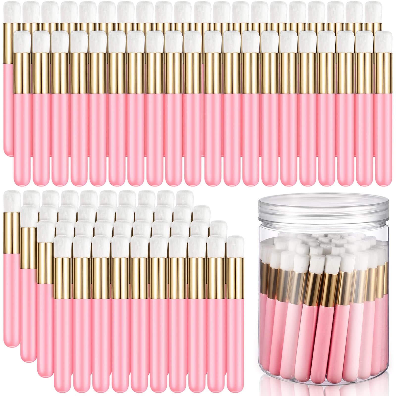 Nuenen 100 Pieces Lash Cleansing Bath Brushes with Container Eyelash Extension Cleanser Brushes Lash Shampoo Cleaning Supplies for Eyelash Extensions Prolong Cleanser Supplies, Pink