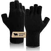 Merino Wool Fingerless Gloves for Men Women Half Finger Gloves Thermal Soft Knit Liner for Hunting Fishing Hiking
