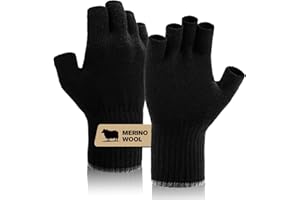 Merino Wool Fingerless Gloves for Men Women Half Finger Gloves Thermal Soft Knit Liner for Hunting Fishing Hiking