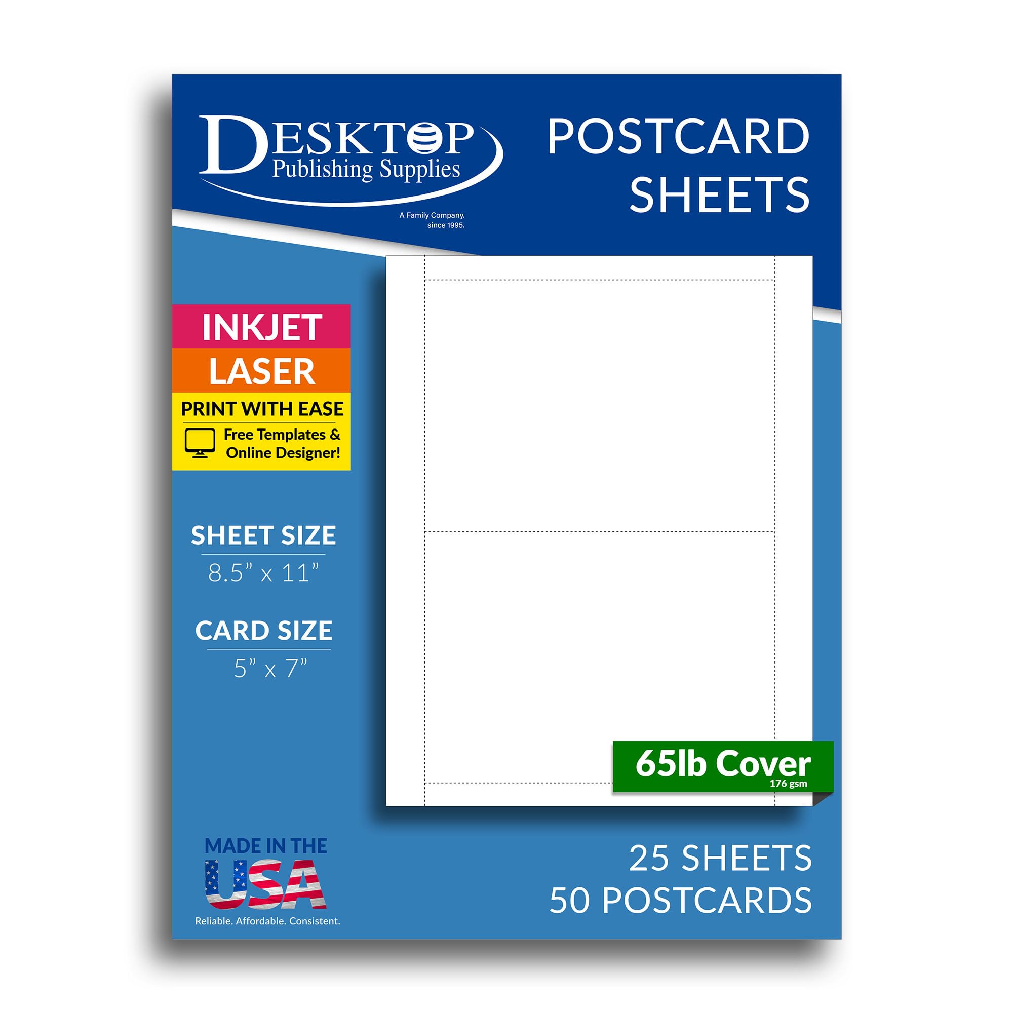 Photo 1 of 25 Sheets Printable 5x7 Postcards – 2 Per Page on 8.5x11 Cardstock – 50 Total Cards – Inkjet & Laser Compatible – 65lb White Matte Cardstock – Made in USA