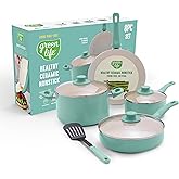GreenLife 8 Piece Nonstick Cookware Set, Non-Toxic PFAS-Free Ceramic Pots & Pans, Dishwasher & Oven Safe, Frying, Sauce, Stoc