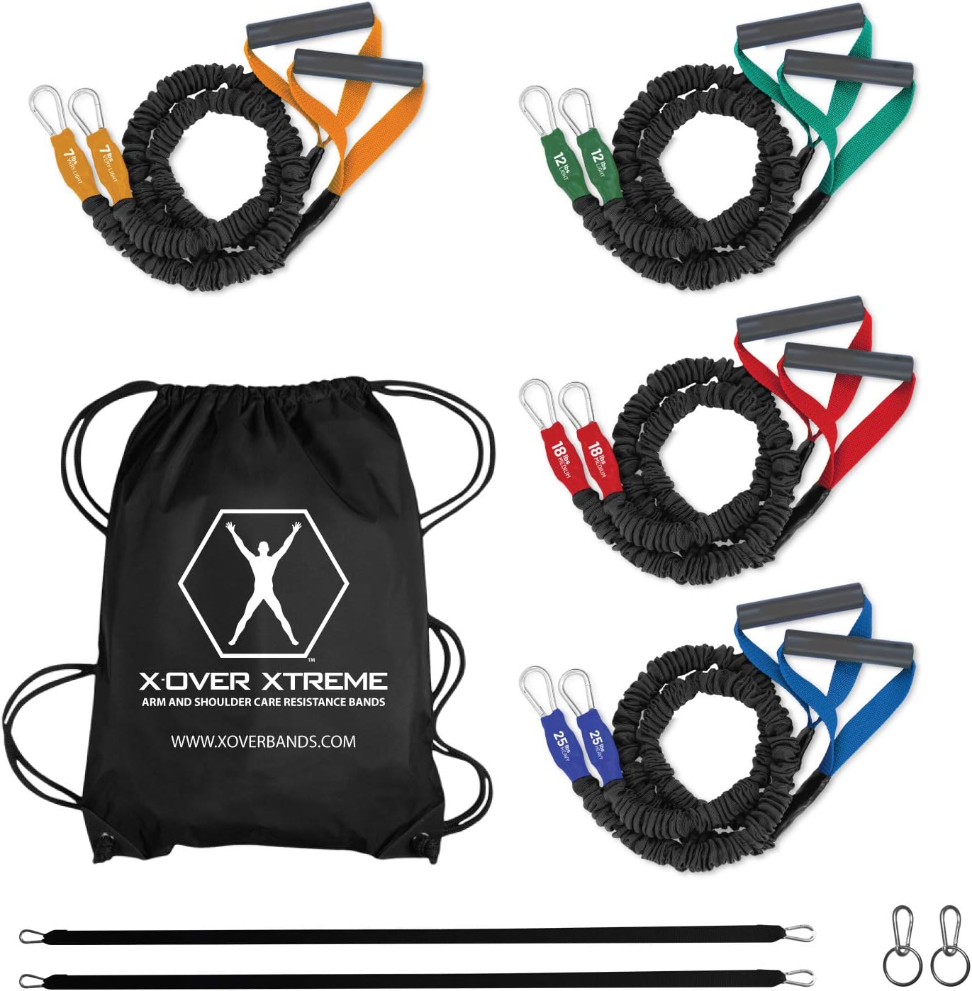 Set of 4 X-Over Resistance Bands for ARMS and Shoulders for High School Baseball & Softball Arm Care The Single Comes with Bag for Easy Travel- X-Over Cords by Speedster (XOACS-SIN)