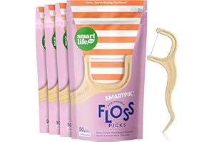 SmartLifeco Biodegradable* Dental Floss Picks - Eco-Friendly Tooth Flosser for Adults & Kids | Straw Wheat Unwaxed Floss | Toothpick Stick Soft On Gum & Teeth | Compostable*, Vegan, Unflavored 200ct