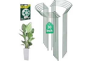 LKSSZS 10 Pack 30 Inch Plant Support Stakes, Heavy-Duty Half Round Peony Support Ring Cage, Metal Garden Plant Stakes for Outdoor Plants - Peony, Tomato, Hydrangea with Cuttable Plant Ties