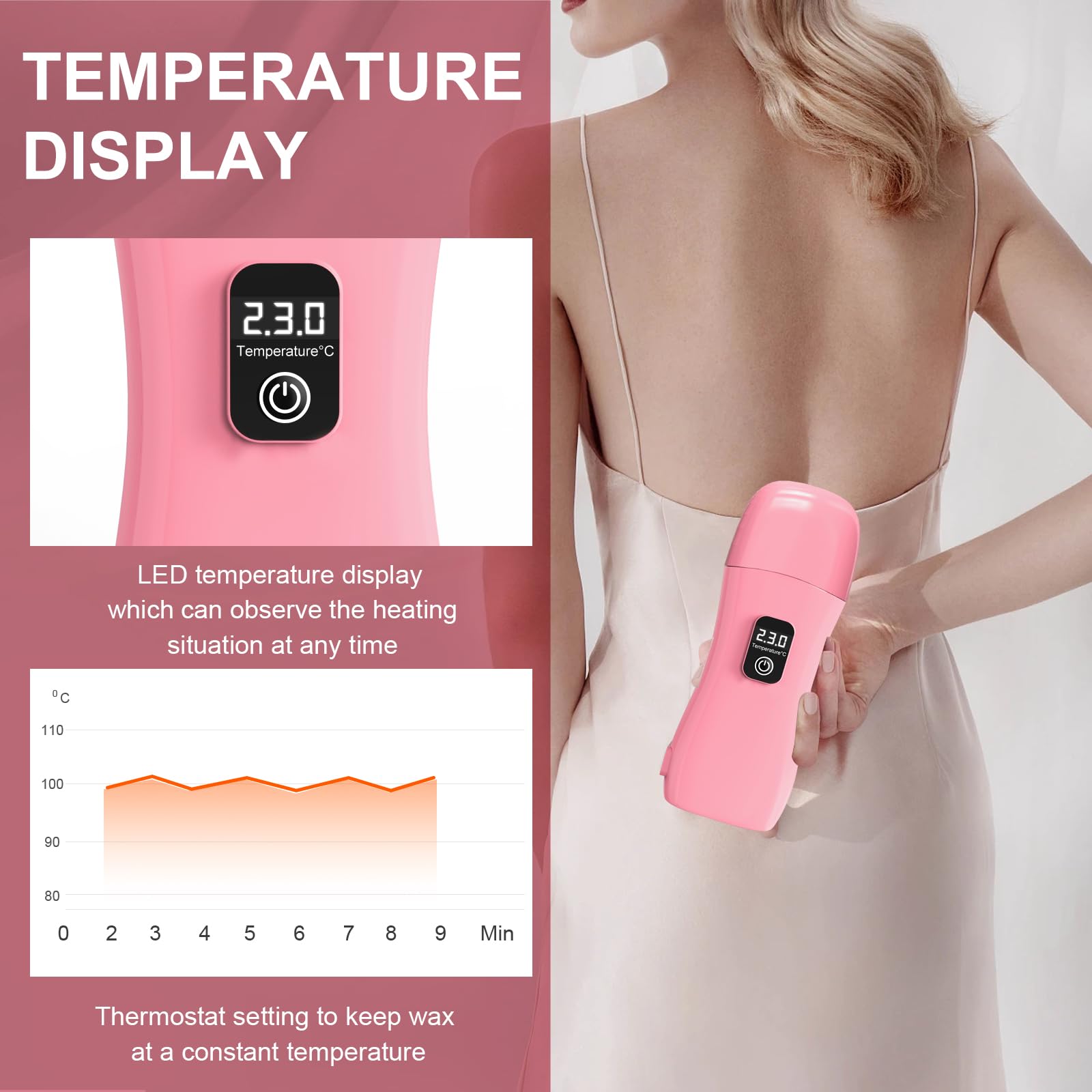 Roll on Wax Kit for Hair Removal, Wax Roller Waxing Kit for Women, Smart Roll on Wax Warmer, Upgrade Wax Machine About 15-minute Fast Heating, Digital Temperature Display, Suitable for Beginners Waxin