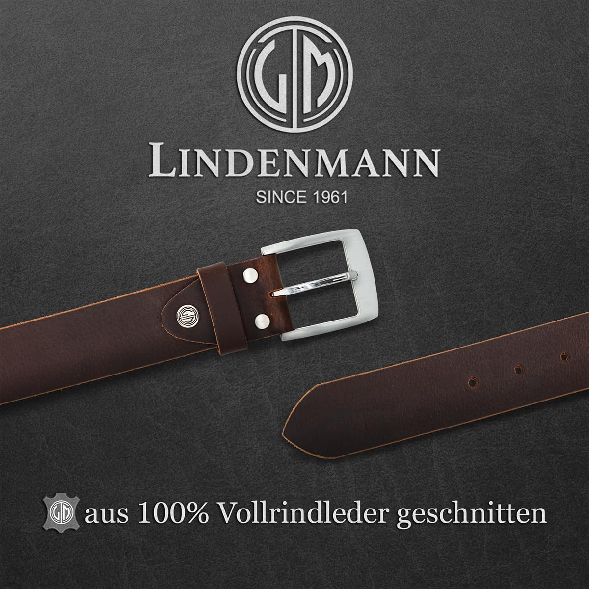 LINDENMANN Leder-Gürtel Herren 40 mm breit, Gürtel Herren Vollledergürtel aus Büffelleder braun 5