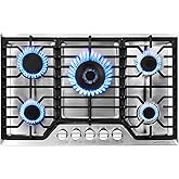 AMZCHEF 30 Inch Gas Cooktop, Gas Stove Top with 5 Italy SABAF Power Burners | Max 48,300 BTU Built-in Gas Hob, 304 Stainless Steel Panel, NG/LPG Convertible, ETL Certified