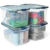 Rubbermaid Roughneck Clear 66 Qt/16.5 Gal Storage Containers, Pack of 4 with Latching Grey Lids, Visible Base, Sturdy and Stackable, Great for Storage and Organization