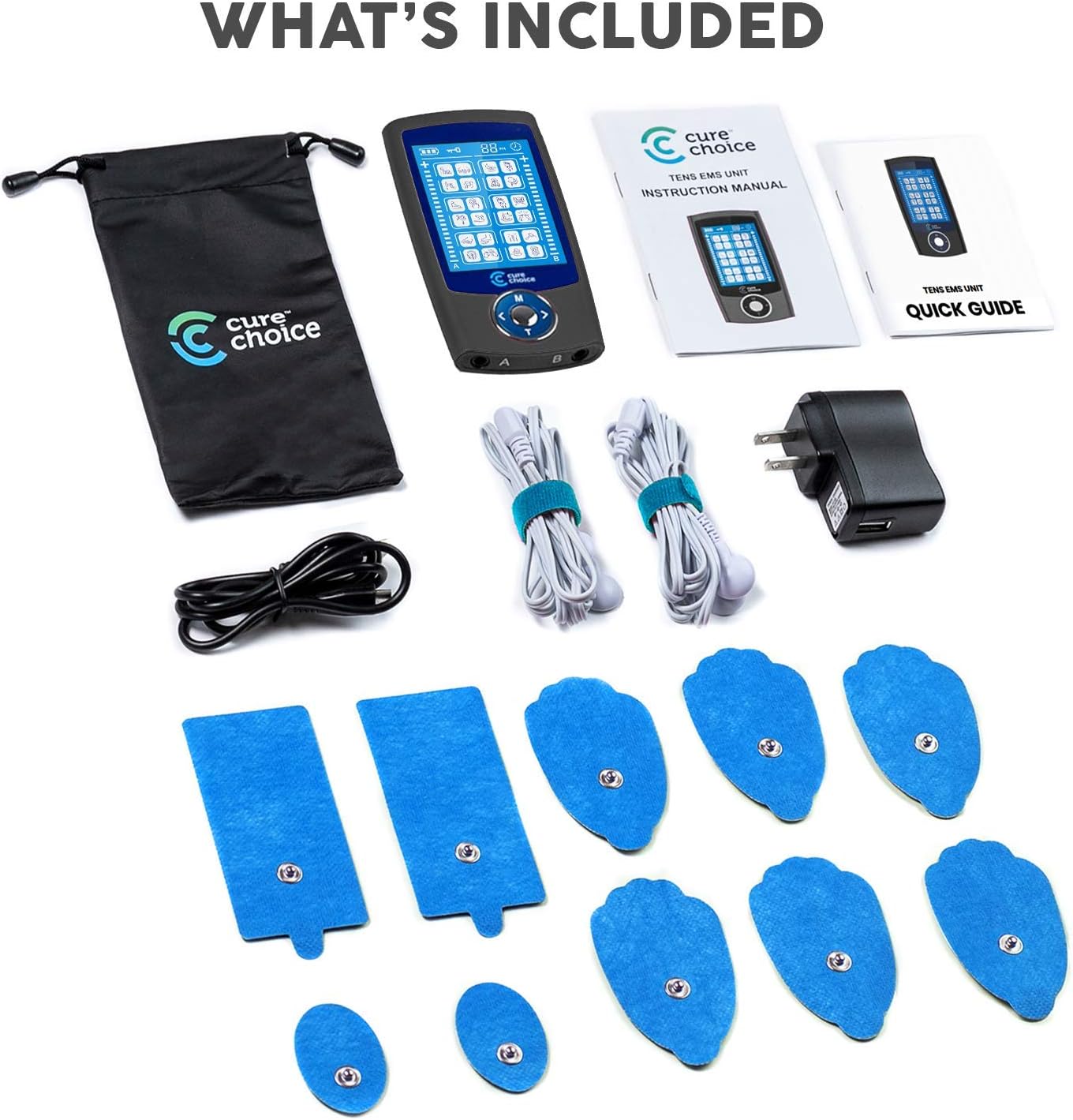 Cure Choice Dual Channel TENS + EMS Unit 24 Modes Unit Muscle Stimulator, Pulse Massager with 10 Electrode Pads + Storage Pouch for Muscle Pain Relief (Black): Health & Personal Care