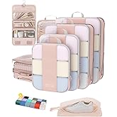 8 Set Compression Packing Cubes for Travel Gifts Women Mom,OlarHike Luggage Clothes Organizer for Travelers,Airplane/Cruise/Car/Train Travel Essentials,Compressible Expandable Saver Space Bags(Beige)