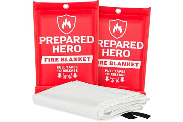 Prepared Hero Emergency Fire Blanket - 2 Pack - Fire Suppression Blanket for Kitchen, 40” x 40”, for Home, Fiberglass Fire Blanket.