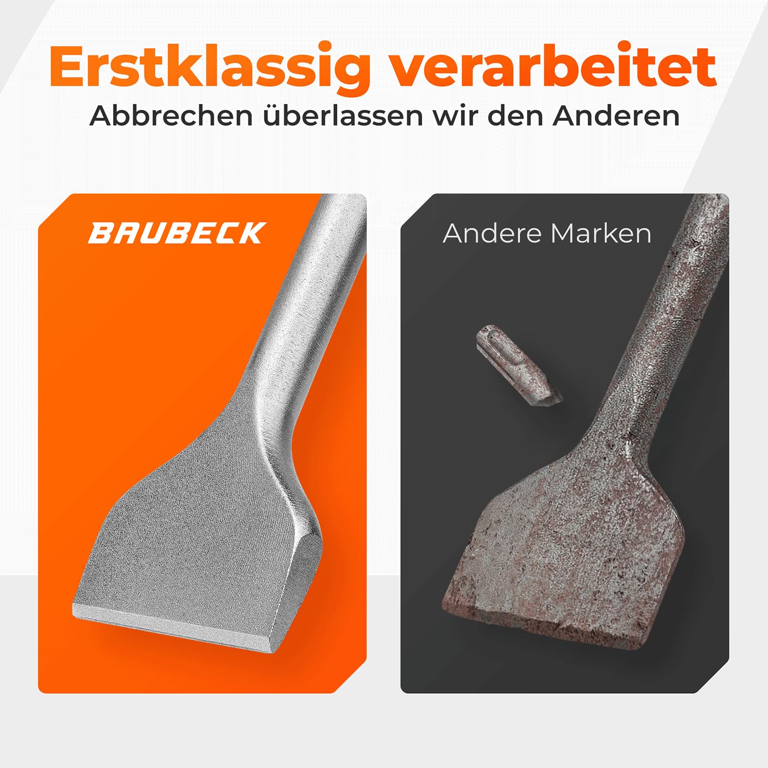 BAUBECK Meißel Set für Beton & Mauerwerk - SDS Plus - LONG LIFE [4tlg] - 250mm lang, angewinkelt und gerade - SDS Plus Meißel Set 5