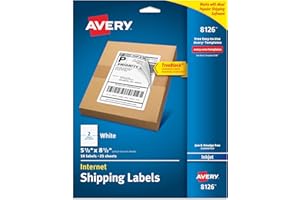Avery Half-Sheet Printable Shipping Labels, 5.5" x 8.5" Customizable Stickers, White, 50 Blank Mailing Labels, Great for Mailing, Shipping, Organizing, and More (8126)