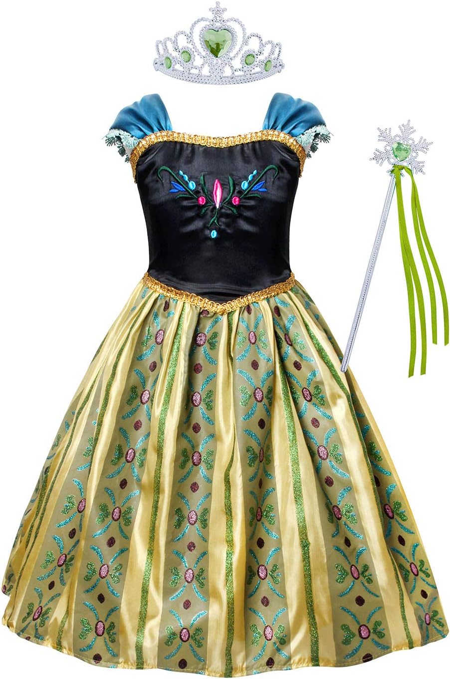 Cotrio Little Girls Coronation Dress Up Princess Dresses Halloween Costume with Accessories Size 10 (9-10Years, Tiara/Crown, Wand/Scepter)