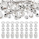 PH PandaHall 40Pcs Sterling Silver Beads for Jewelry Making, Round Oval Tube Loose Beads, Tiny Infinite Pattern Beads for Bracelet Necklace Earring Craft