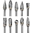 YXGOOD 10 Pieces Tungsten Carbide Double Cut Rotary Burr Set with 3 mm (1/8 Inch) Shank and 6 mm (1/4 Inch) Head Size