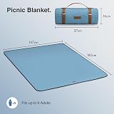 VonShef Picnic Blanket Blue Herringbone 180x147cm Waterproof Backing view 6