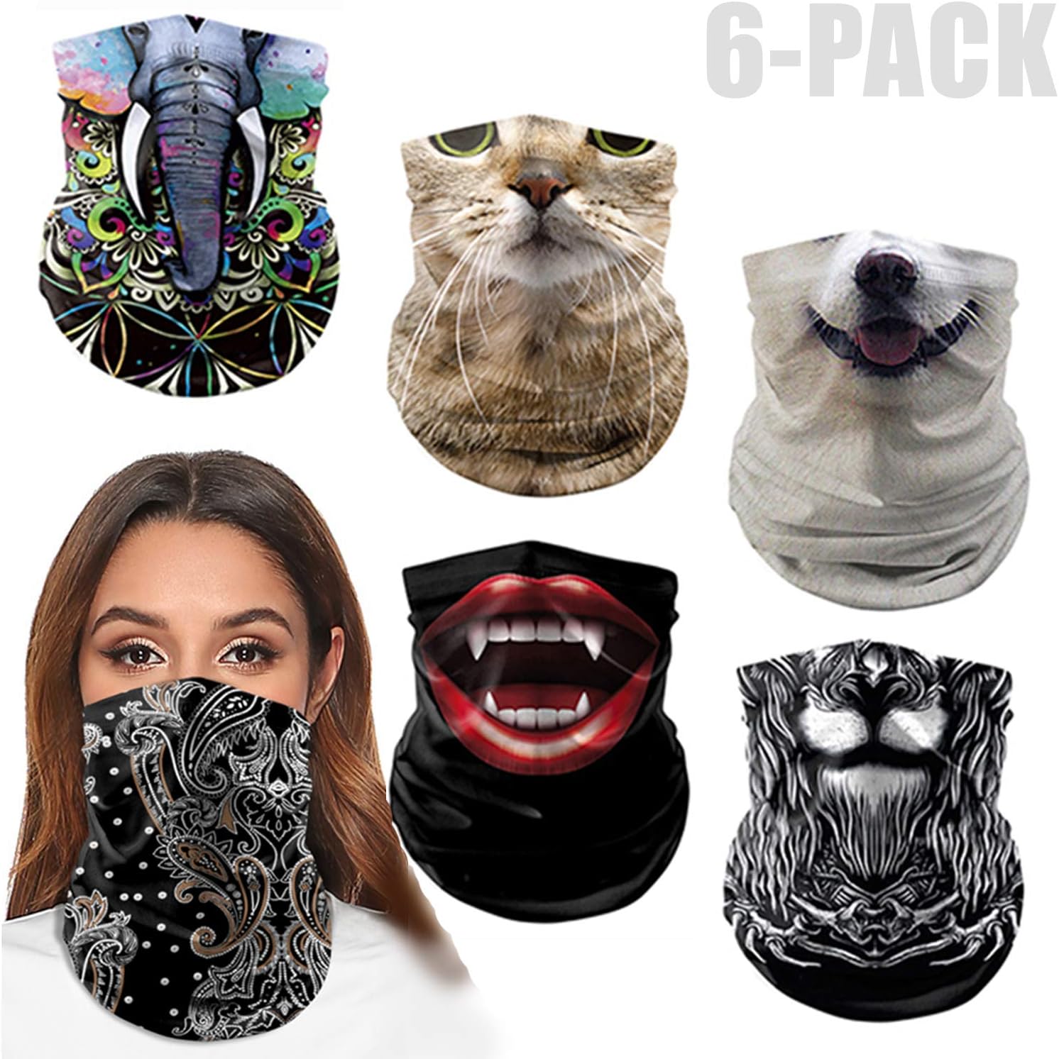 Vetoo 6 Pack Bandana Headband, Multifunctional Magic Face Scarf Fashion Bandanna Headwear, For Outdoors Training Cycling