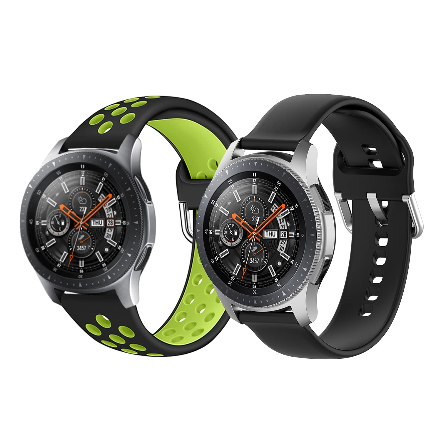 Watch Strap for Galaxy Watch 46mm, 22mm Soft Silicone Sport Watch Band Breathable Wristband Replacement Strap for Samsung Gear S3 Frontier/Galaxy Watch 3 45mm- Black/Green+Black