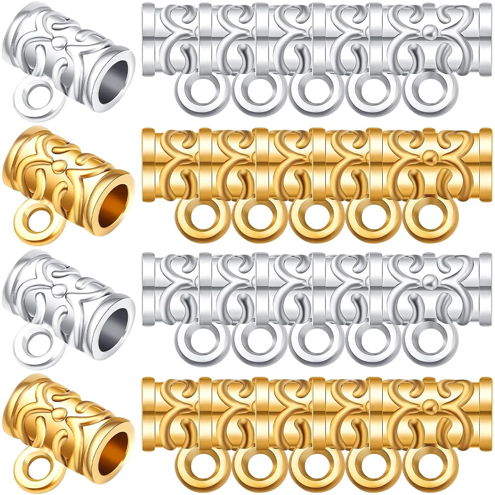 SOFPLATE 1 Box 160Pcs Connector Bail Beads Small Bail Tube Beads Bulk Alloy Textured Tibetan Style Silver Spacer Beads Charm Clasp Bead Hanger for Jewellery Making Charms Pendants Necklaces Supplies