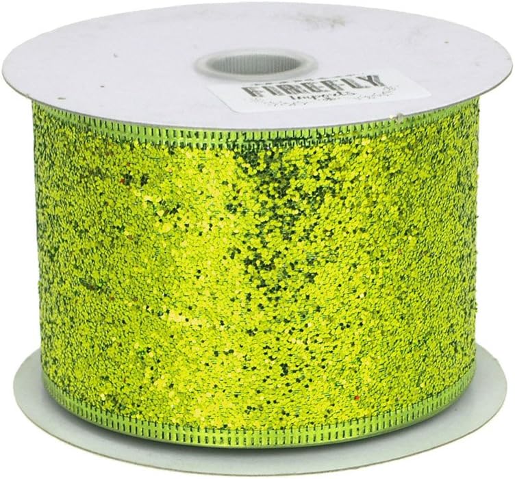 Glitter Ribbon Wired Edge, 2-1/2-inch, 10-Yard (Apple Green)