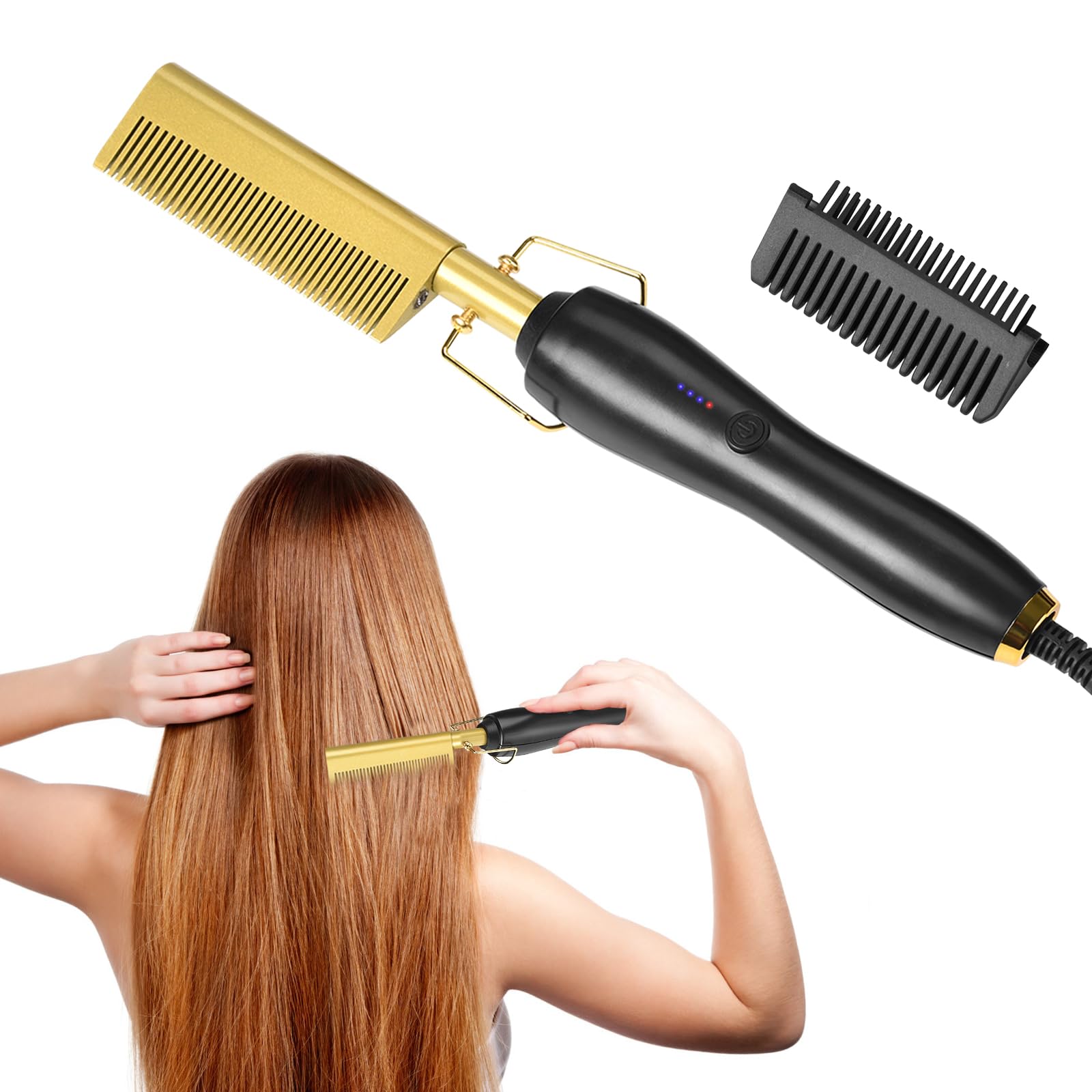 LIFEJXWEN Electric Hot Comb, 40W Electric Straightening Comb Ceramic Hot Comb Hair Straightener for Wigs, Afro Hair & Beard, 80-210 ℃ (Style-A)