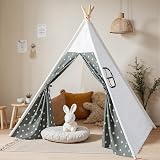 Wilwolfer Kids Teepee Tent Foldable Indoor Outdoor 47x47x59 in Grey