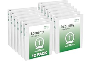 Office Essentials Economy View 3 Ring Binders, 1" Round Rings, 1.4" Spine, 175-Sheet Capacity, White Binders, Ideal for Occasional Use and Light Referencing (12-Pack of 03424)