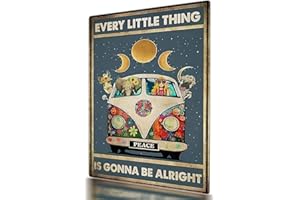 Retro Hippie Decor Wall Art Poster "Every Little Thing is Gonna Be Alright" Vintage Metal Encoragement Gifts for 70s Themed W
