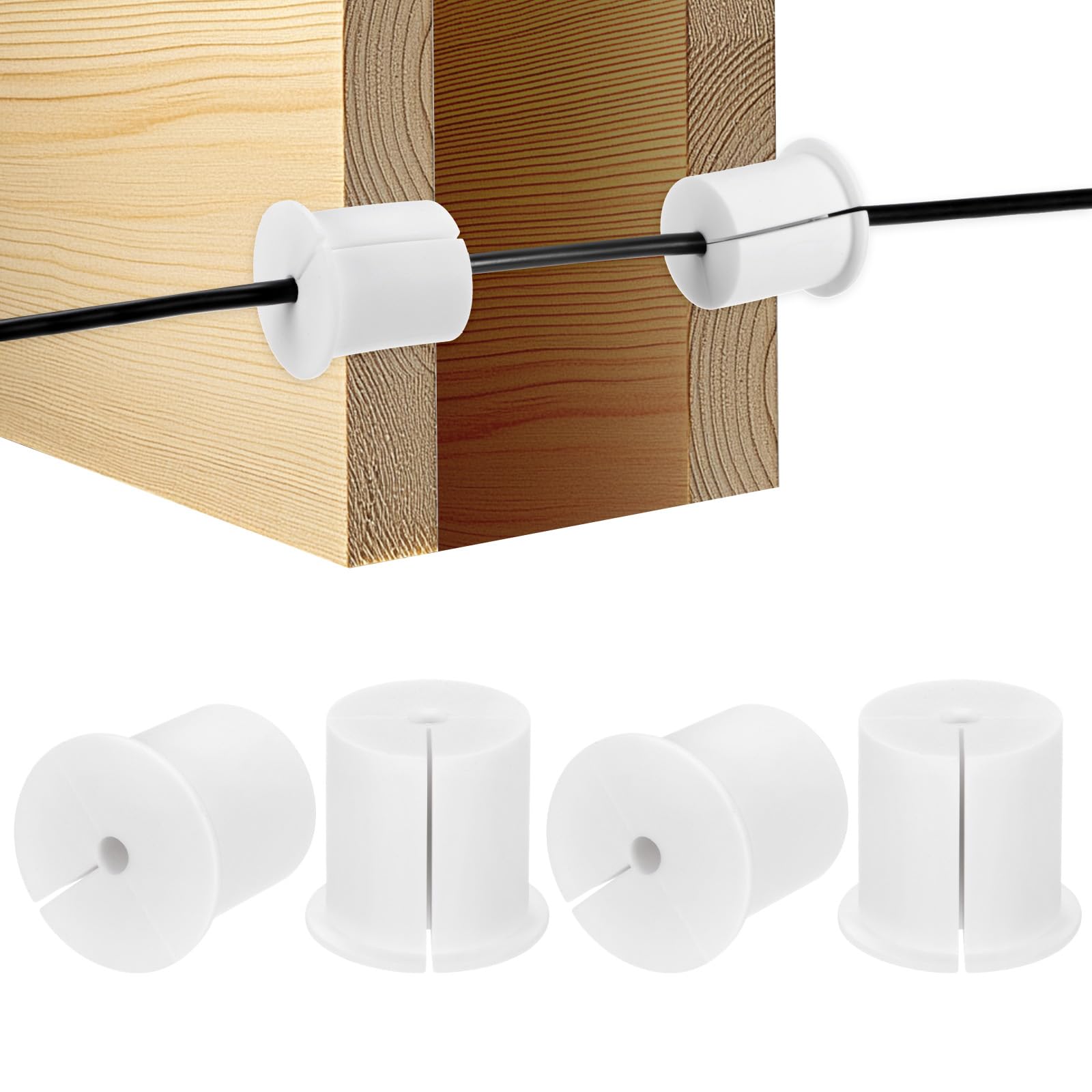 M METERXITY 4-Pack Cable Routing Kit, for 1-3/8 Inch Wall Hole Silicone Feed Through Wall Grommet Cable Punch Grommet Wall Hole Cover Bushing for Ethernet Cable [38mm Length, White]