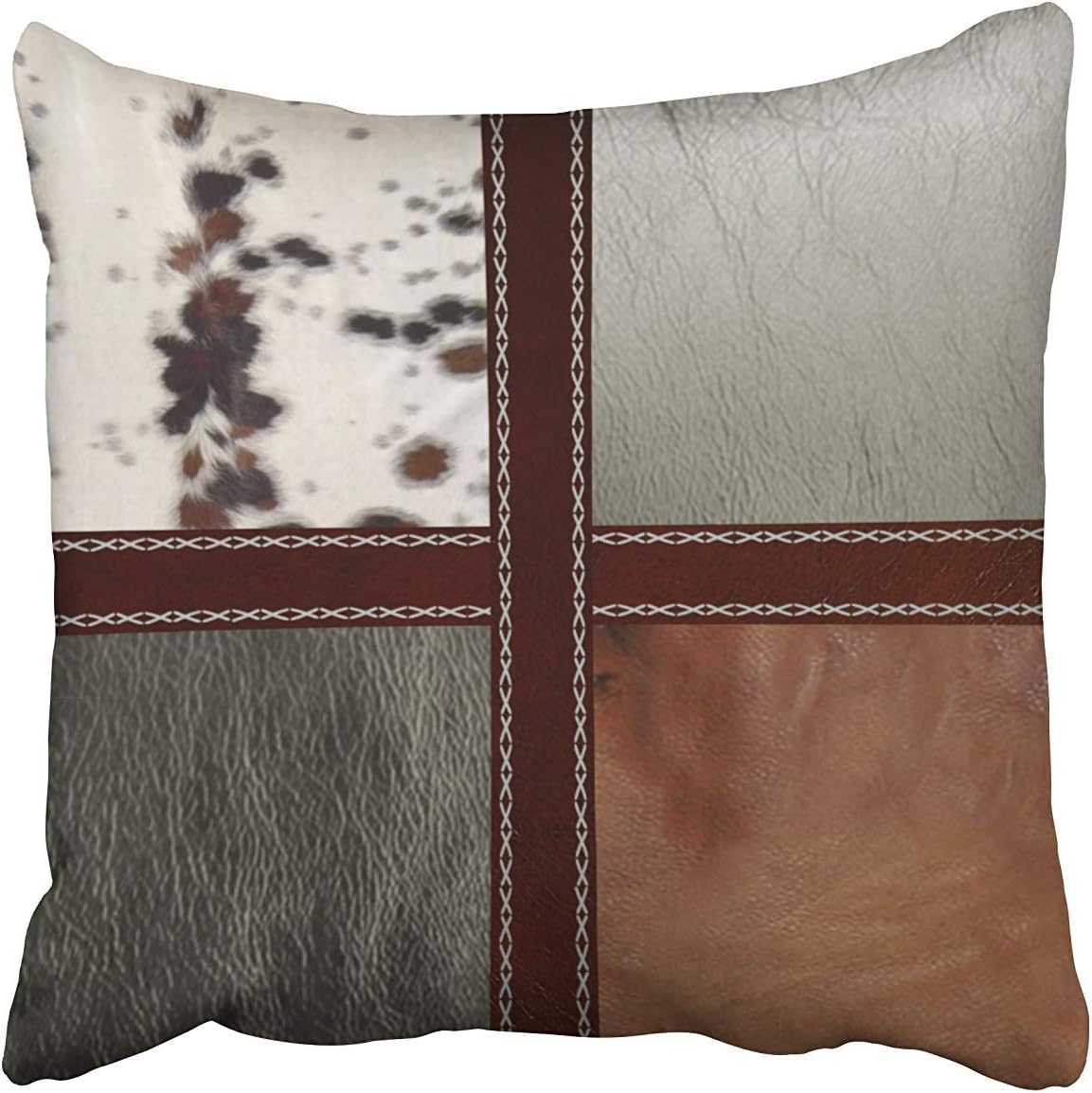 UTF4C Square 18x18 Inches Decorative Cushion Covers Style Pillows Western Style Leather And Cowhide Print Cotton Polyester Decor Throw Pillow Cover With Hidden Zipper For Bedroom Sofa