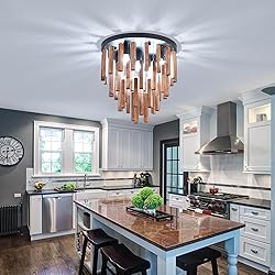 UOFUS 16.5inch 5-Light Rustic Wood Flush Mount