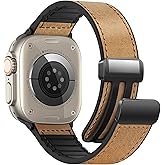 WestEagle Magnetic Leather Bands Compatible with Apple Watch 49mm 46mm 45mm 44mm 42mm(S3/2/1) for Men Women, Genuine Leather with Magnetic Buckle for iWatch Ultra1/2/3 Series SE11/10/9/8/7/6/5/4/3/2/1