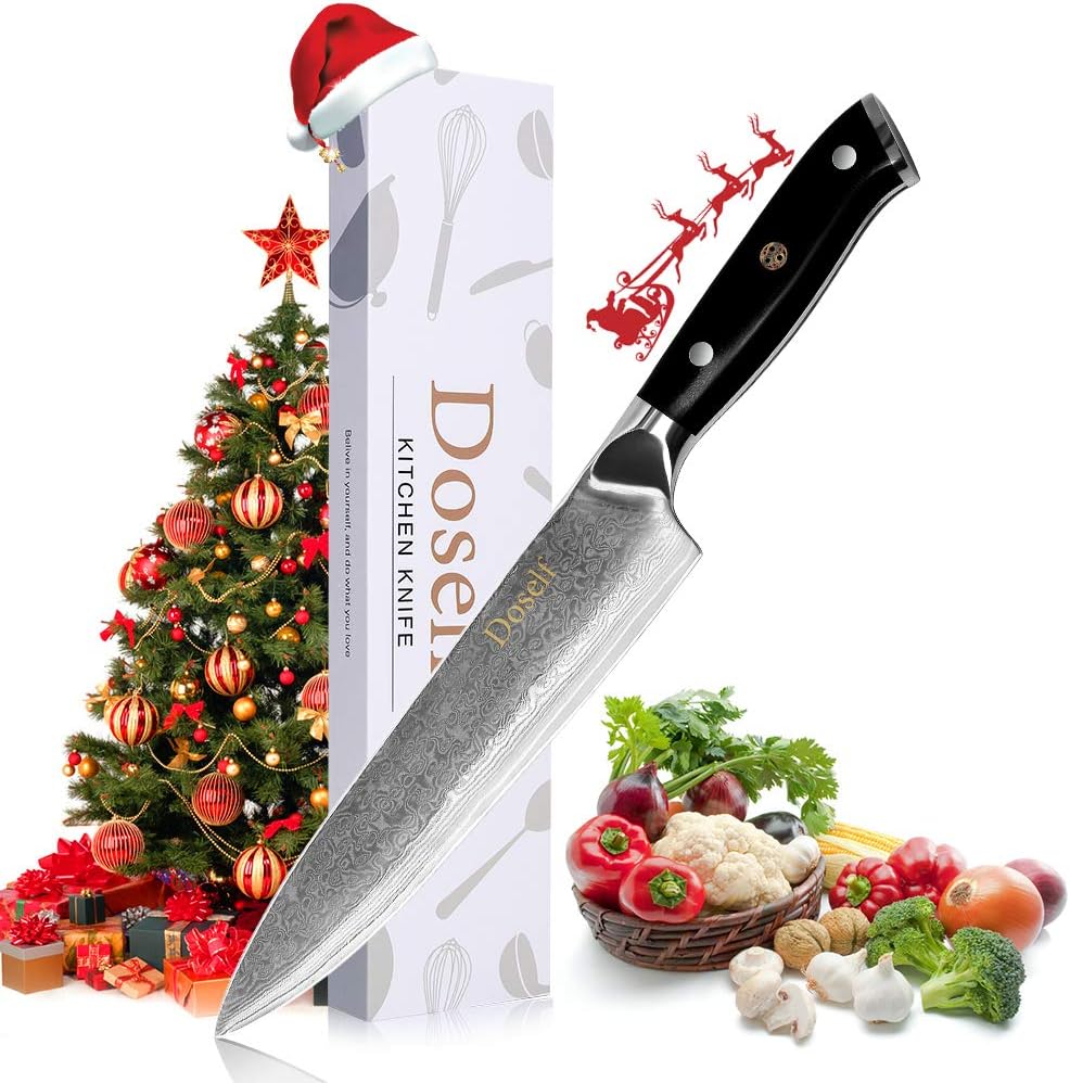 Damascus Chef Knife 8 Inch, Professional Kitchen Knives-Japanese VG10 Super Steel Core, 67-Layer Handmade with Ergonomic Handle
