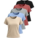 Real Essentials 5 Pack: Women's Breeze Tech Short Sleeve T-Shirts Athletic Tops Gym Workout Yoga Tennis Activewear (Plus)